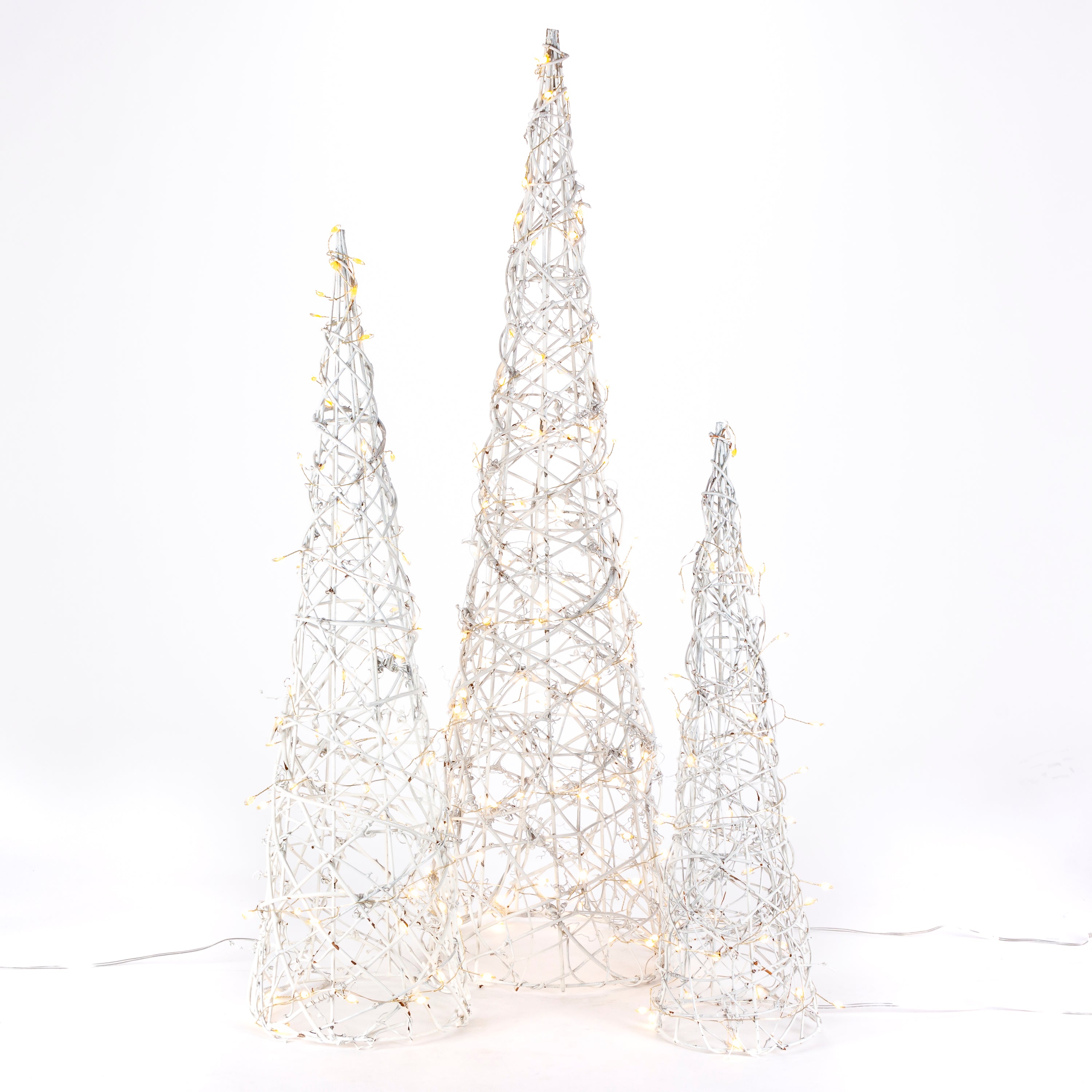 Set of 3 White Modern Vine Trees, Battery Operated Pre Lit LED
